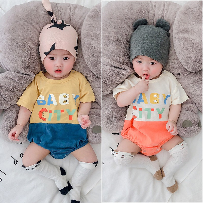 Áo Liền Quần Ngắn Tay In Chữ Cho Bé 0-24 Tháng Tuổi