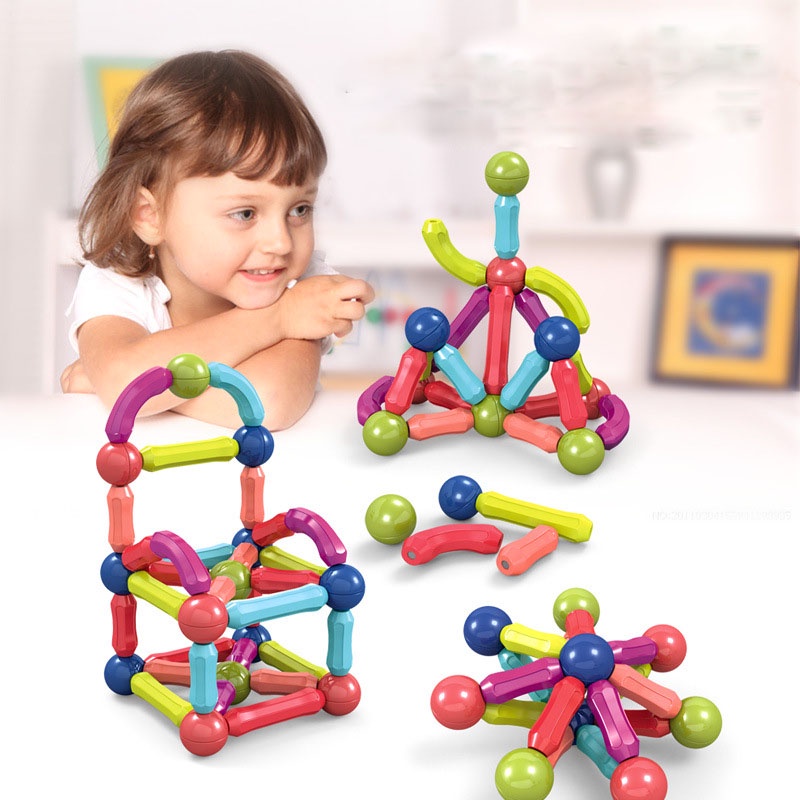 Bộ xếp hình nam châm từ tính thế hệ mới, đồ chơi lắp ghép hình khối xây dựng DIY phát triển trí tuệ cho bé 2 đến 6 tuổi