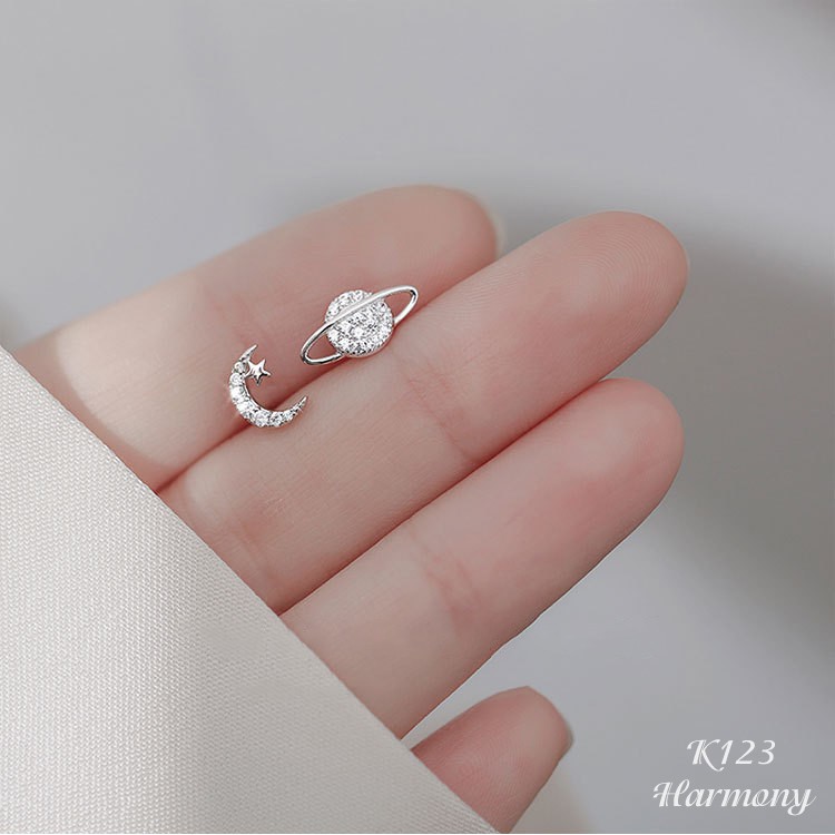 Bông tai, Khuyên tai nữ bạc mạ vàngGalaxy 2 thiết kế đính đá xinh xắn, dễ thương, độc đáo K123| TRANG SỨC HARMONY