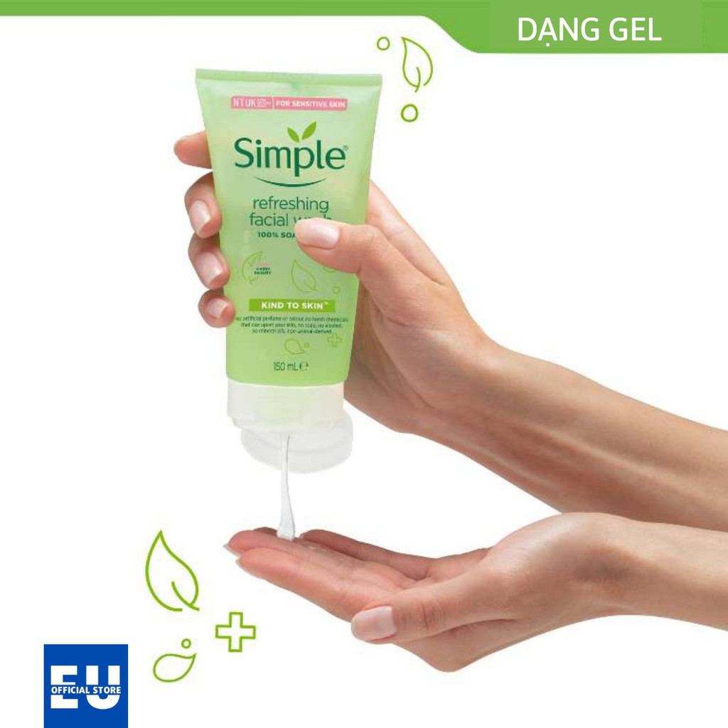 [Bạn mới nhập COSHBM -50% đơn 0Đ] [Loại 150ml] Sữa Rửa Mặt Simple Gel Kind To Skin Refreshing Facial Wash Gel