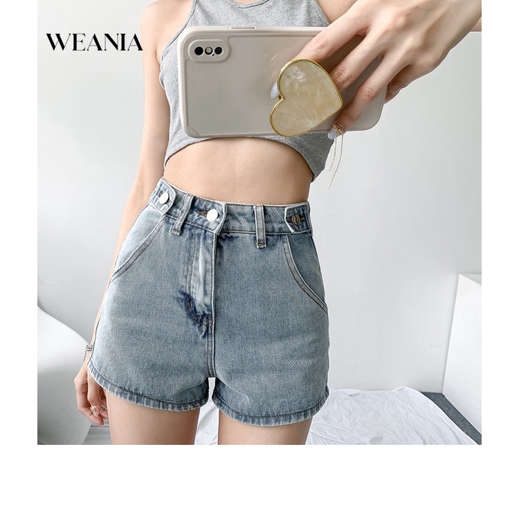 Quần Short Denim Lưng Cao Ống Rộng Thời Trang Đường Phố Cá Tính Cho Nữ