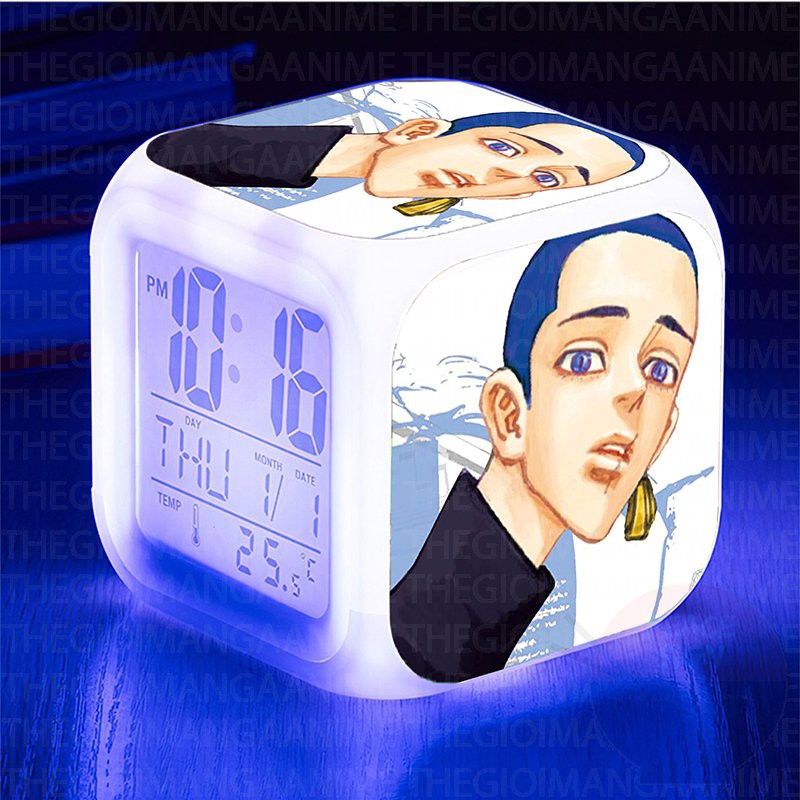 Đồng hồ báo thức để bàn in hình nhân vật TOKYO REVENGERS KỊCH TRƯỜNG CỦA TAKEMICHI anime chibi đèn LED đổi màu