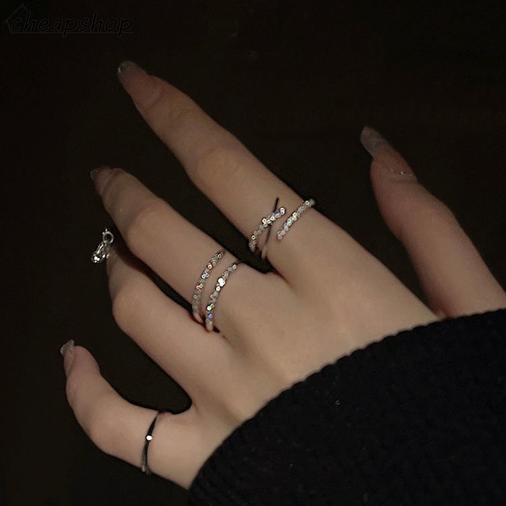 iF YOU Bộ 3 nhẫn hở   màu bạc thiết kế hình xoắn ốc phong cách Hàn Quốc dành cho nữ