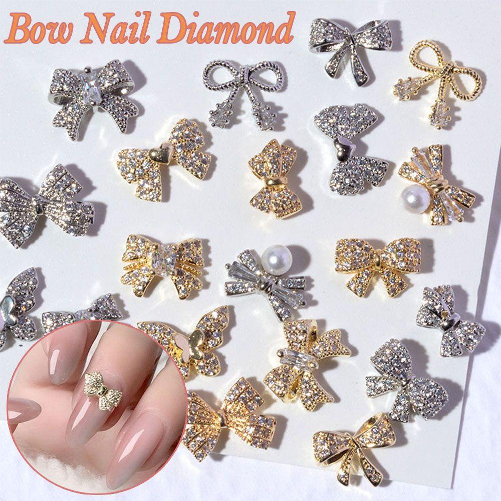 SOMEDAYZL Đá Đính Trang Trí Móng Tay Hình Nơ Mặt Kính Siêu Lấp Lánh