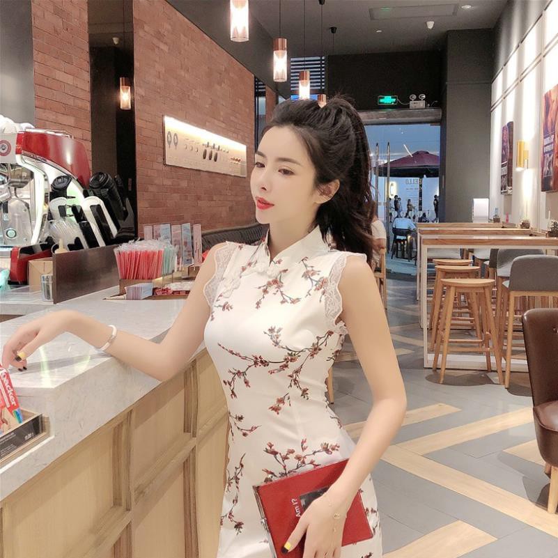 💥 [Có sẵn đủ size S M L ] Sườn xám cách tân Hoa Anh Đào không tay | BigBuy360 - bigbuy360.vn