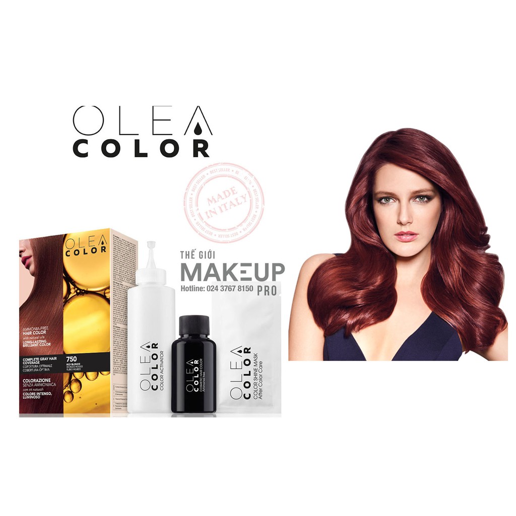 [VÀNG ÁNH ĐỎ] Kem nhuộm dưỡng tóc không Amoniac Olea Color ITALY Màu 750 RED BLONDE - Thegioi makeup pro