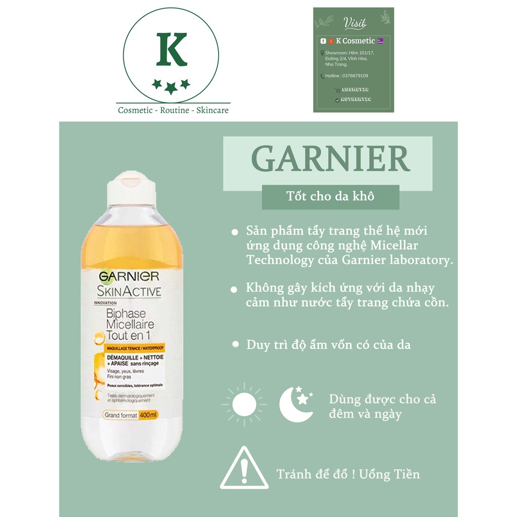 Nước tẩy trang GARNIER vàng Micellar dầu Pháp 400ML-làm sạch sâu cấp ẩm