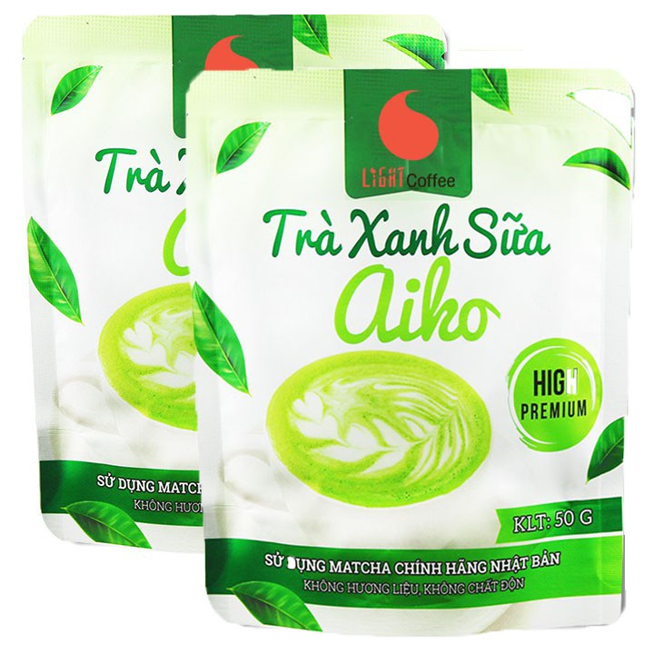 Combo 2 Bột trà xanh sữa Aiko - sử dụng matcha Nhật thơm ngon - tiện lợi Light Coffee - Gói 50g