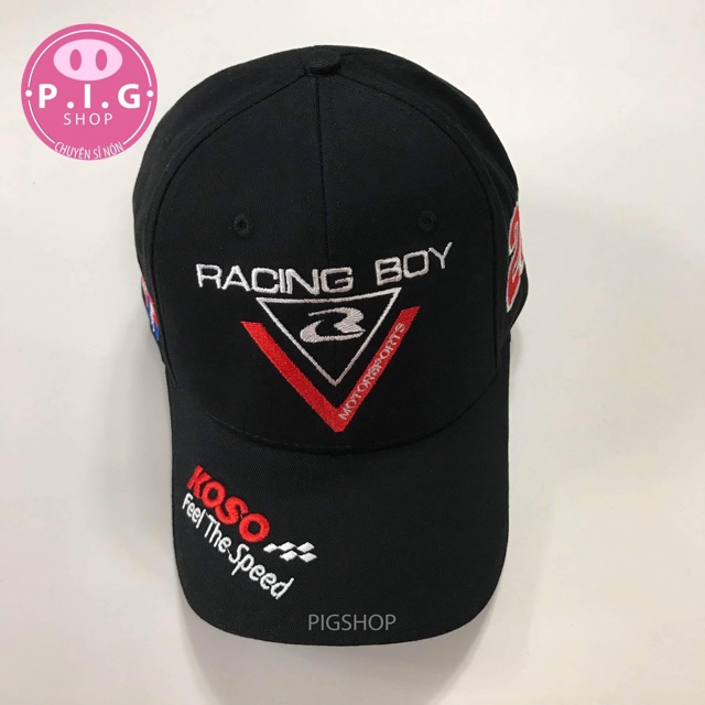 Nón kết,nón lưỡi trai tem xe Uma Racing Boy ĐEN/ĐỎ