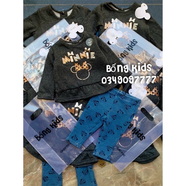 Bộ Nỉ Bé Gái Minnie Xám Tiêu PR