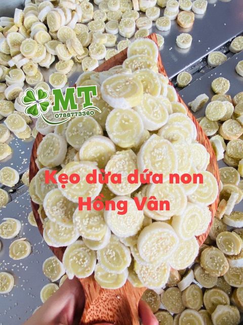 Kẹo dừa dứa non cuộn bánh tráng ít đường Hồng Vân 500g