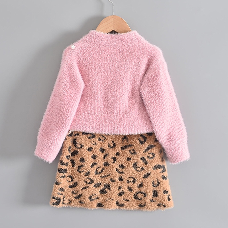 BEAR LEADER Bộ Áo Sweater + Chân Váy In Họa Tiết Da Báo Thời Trang Xuân Thu 2023 Mới Cho Bé Gái