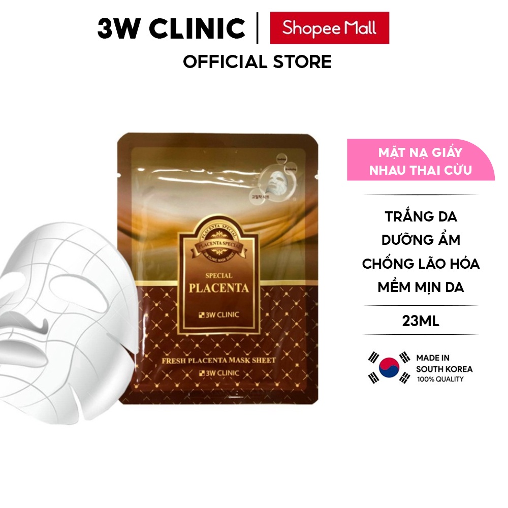 Mặt nạ giấy dưỡng da 3W Clinic Hàn Quốc chiết xuất từ Nhau Thai Cừu giúp da trắng da và mềm mịn Lẻ Miếng 23ml