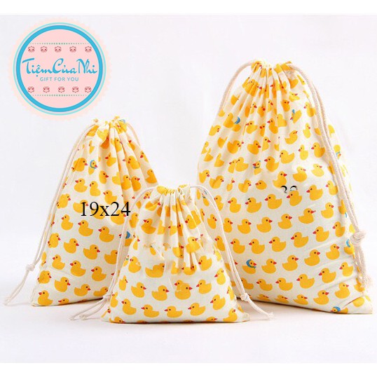 Túi vải dây rút mini cotton pha lanh đựng đồ dùng cá nhân đồ trang điểm in hình họa tiết hoa lá 14X16CM Tiệm Của Nhi