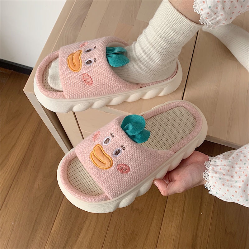Oeteo Dép Đi Trong Nhà Đế Dày Chất Liệu Cotton Lanh Thời Trang Cho Nữ