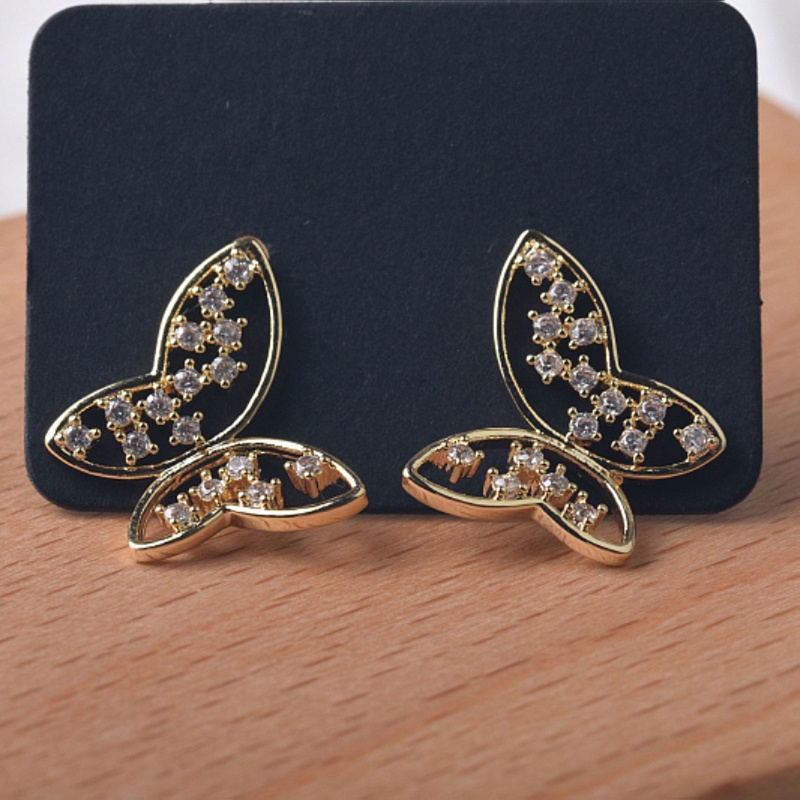 1 Đôi Bông Tai Hình Bướm Rỗng Đính Đá Zircon