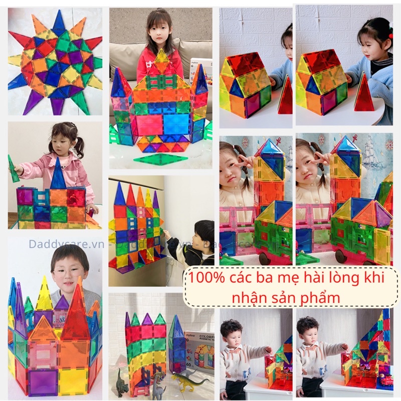 Xếp Hình Nam Châm Ánh Sáng Colorful Magnetic Tiles Mideer Daddycare, nam châm lắp ghép thông minh cho bé 3,4,5,6 tuổi