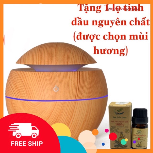 Máy xông tinh dầu Aroma phun sương tạo ẩm khử trùng , đèn vân gỗ cao cấp tốt nhất 2021 tặng 1 lọ tinh dầu