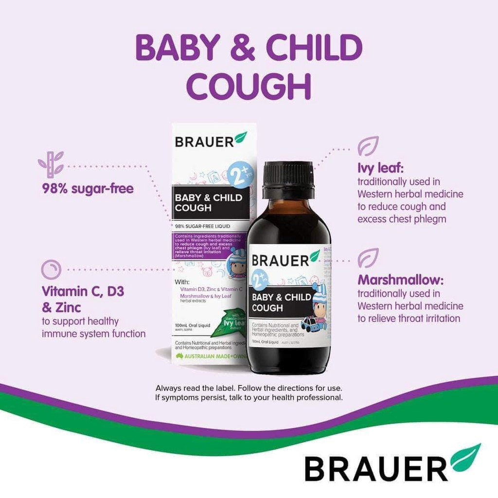Siro giảm ho Brauer  𝗕𝗔𝗕𝗬 &amp; 𝗖𝗛𝗜𝗟𝗗 𝗖𝗢𝗨𝗚𝗛 cho bé từ 2-12y Úc