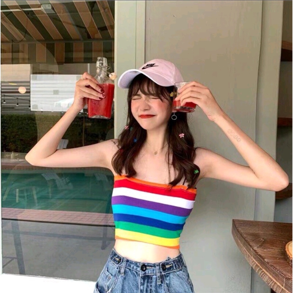 Áo croptop 2 dây cầu vồng ôm body - 732
