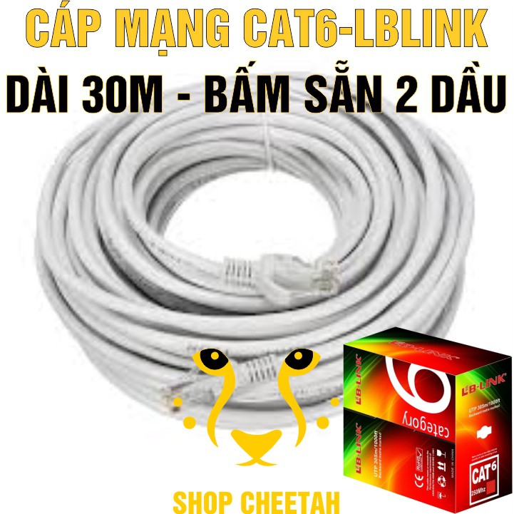 Đoạn dài 30m - Dây cáp mạng Lb-Link Cat6 – Bấm sẵn 2 đầu – Cắt từ cuộn tiêu chuẩn – Chính hãng LB-LINK