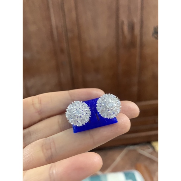 Khuyên tai tròn nạm full đá cz khóa bấm bạc ta