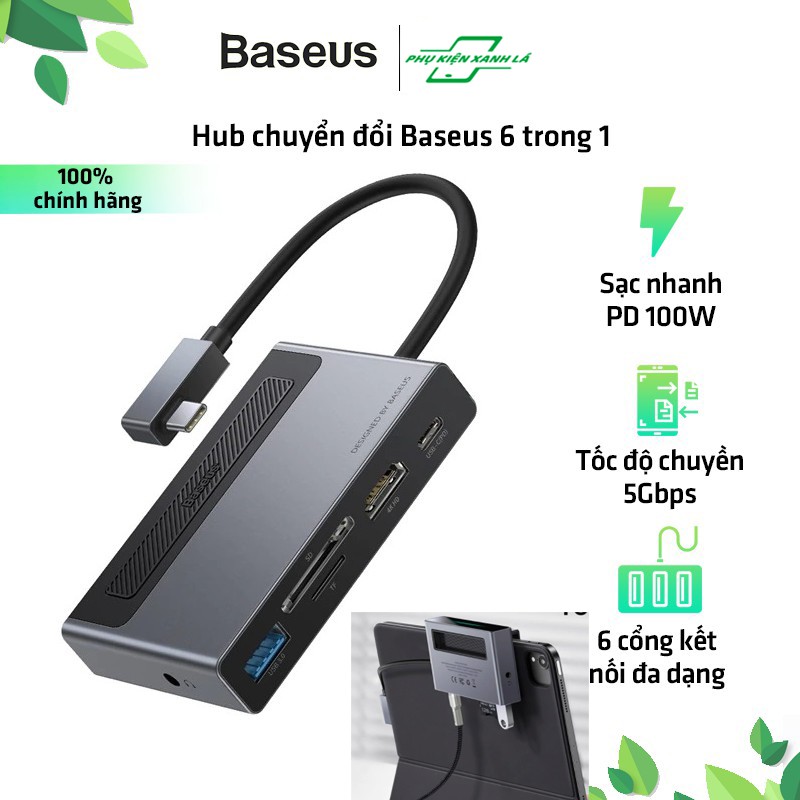 Baseus USB Hub C Hub chuyển sang HDMI Cổng PD USB 3.0 100W tương thích cho iPad Pro 2020 Bộ chuyển đổi Hub USB 6 trong 1