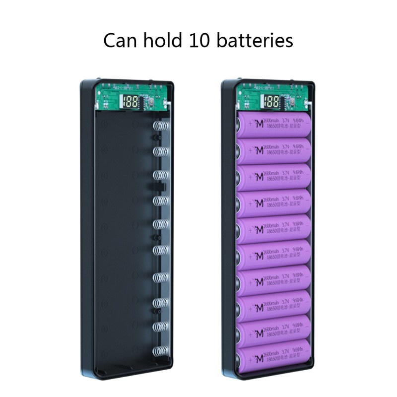 Hộp đựng pin dự phòng 10x18650 hai cổng usb màn hình lcd diy