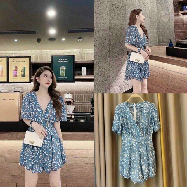 Jumpsuit nữ thiết kế dáng xoè, jump hoa nhí đi biển thời trang - xinh xắn dễ thương