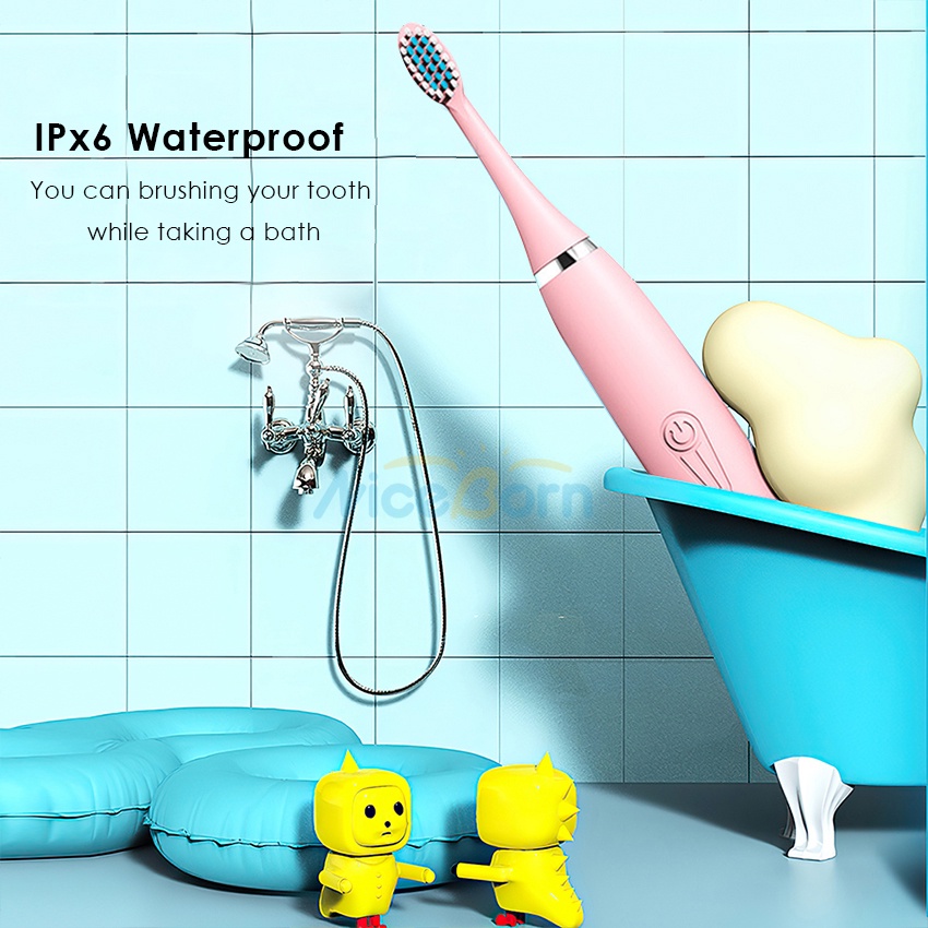 NiceBorn Electric Toothbrush Sonic Children's Electric Toothbrush Kids 3 To 12 Years Old Cleaning Care Oral Bacteria Soft Hair Small Brush Head 6 Replacement Brush Heads USB Charging Low Noise