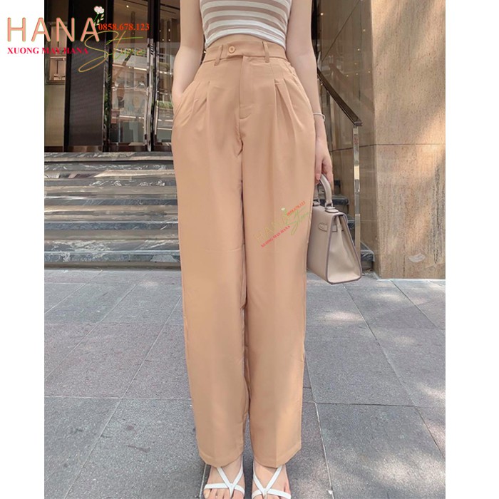 Quần ống rộng công sở nữ dài xếp ly có túi khóa - Màu Đen Trắng Be - Cạp có đai lưng cao - Vải mềm - Mặc đi làm học sinh | BigBuy360 - bigbuy360.vn