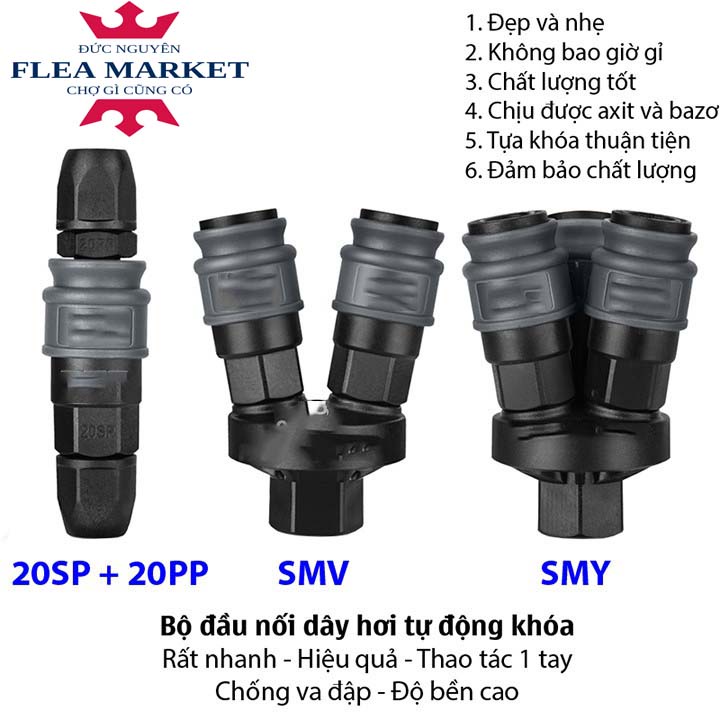 Bộ đầu nối nhanh dây hơi, bộ chia khí nén 2 chạc, 3 chạc CHZJ, khớp nối nhanh tự động khóa bằng nhựa thép đặc chủng