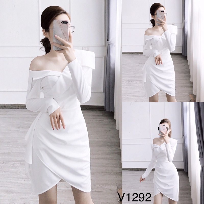 [ xả kho ] MiD Đầm kate Nhật trắng tinh khôi V1292 hở lệch vai Mie Design kèm ảnh thật