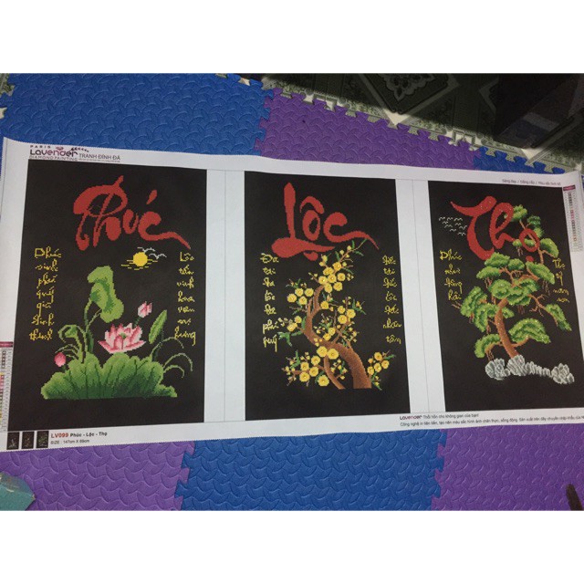 Tranh đính đá Phúc Lộc Thọ LV099 kích thước:147cm x 69cm