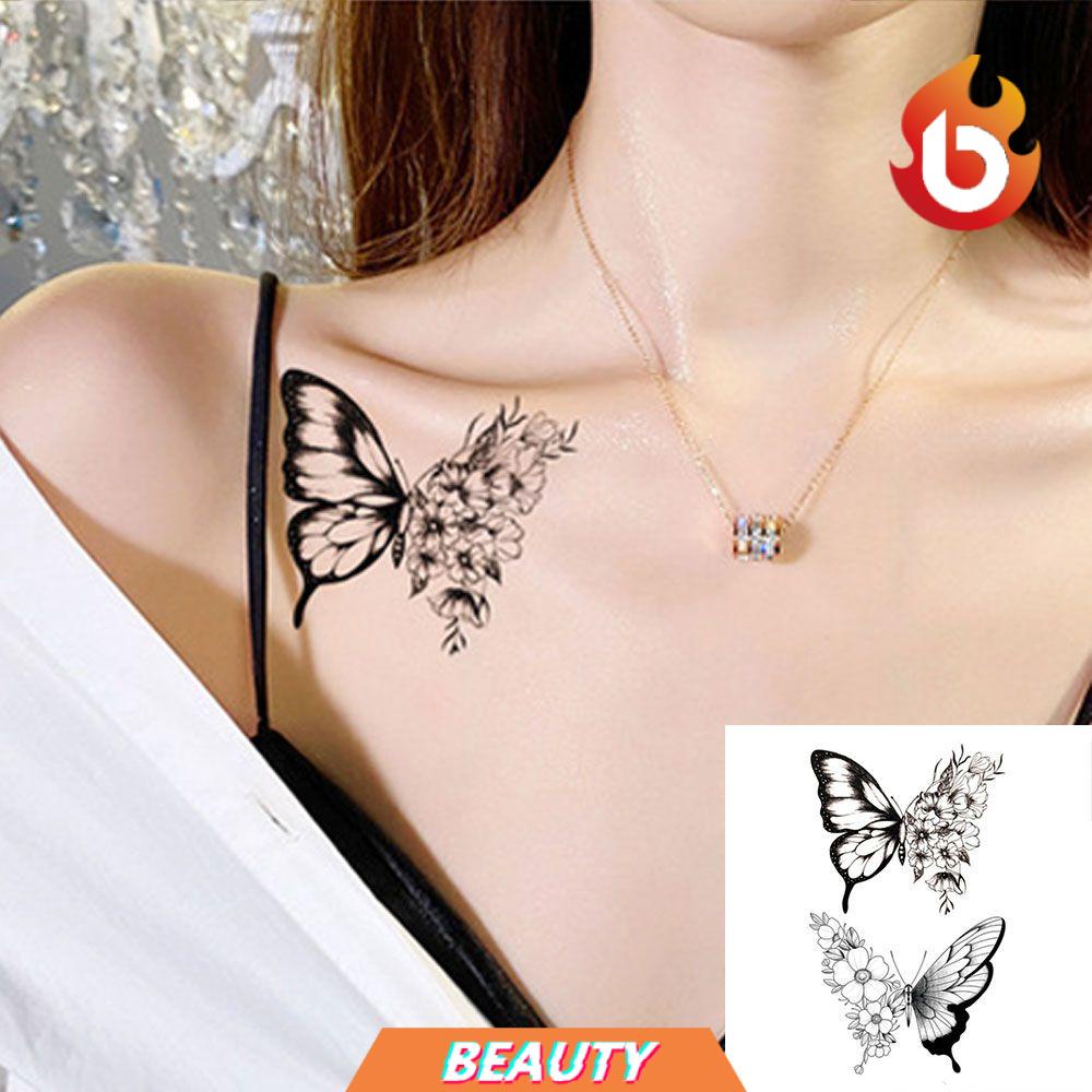 Hình xăm dán tạm thời họa tiết bướm/ lông vũ kháng nước thời trang cho nam nữ