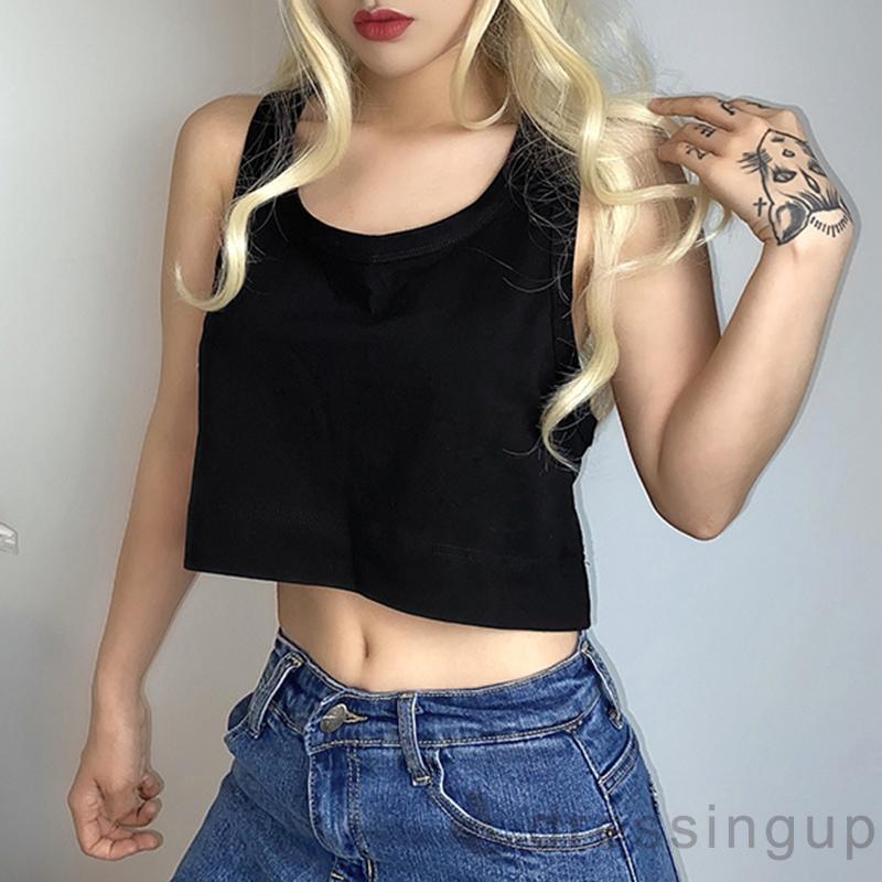 DRESSINGUP-Áo Tank Top Không Tay Cổ Chữ U Màu Trơn Thời Trang Mùa Hè Dành Cho Nữ