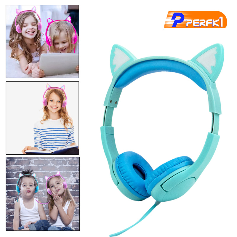 Hot-Cat Ear Kids Headphones with Micophone Safe Wired for School Online Learning