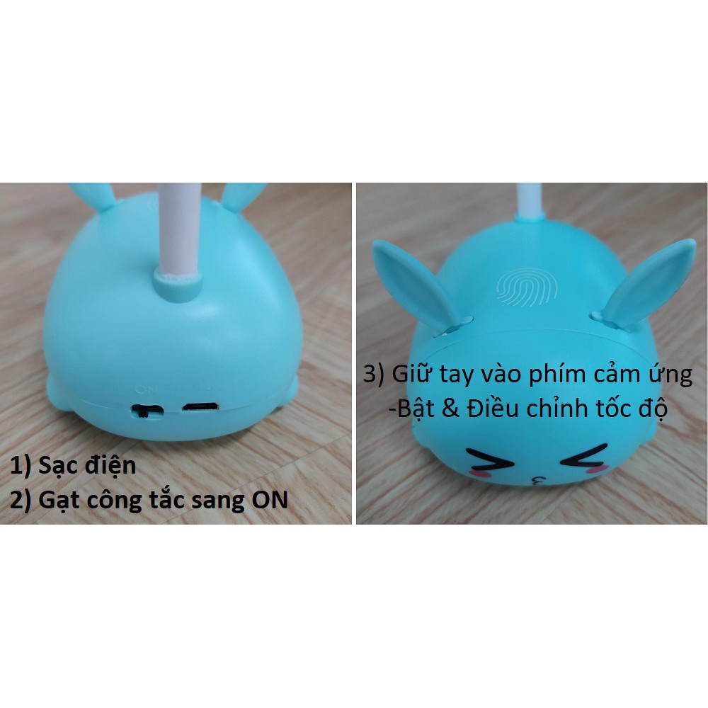 Quạt cầm tay để bàn mini thân đèn linh hoạt Pin sạc tích điện cổng USB Kami17007