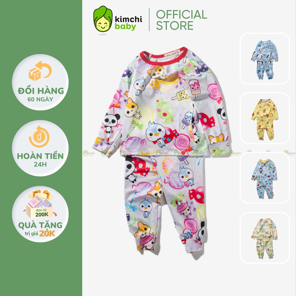 Bộ Thun Lạnh Dài Tay Cho Bé Gái, Bé Trai Minky Mom Hoạ Tiết Snoopy Loang, Bộ Quần Áo Cho Bé Mặc Nhà MKMTD2217