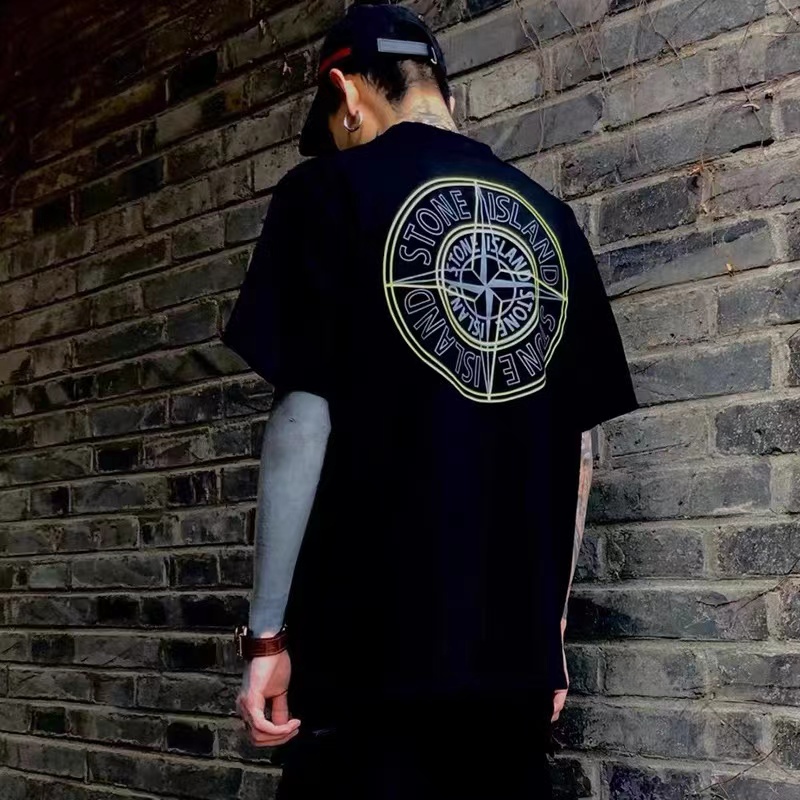 Behind the compass Island large logo short-sleeved casual all-match loose T-shirt tide brand