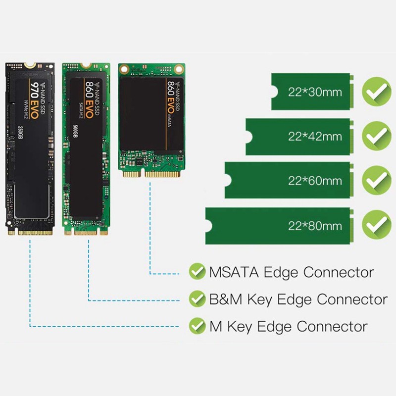 Bộ Chuyển Đổi Ngff Và Msata Ssd 3 Trong 1 M.2 + 2 Cáp Sata
