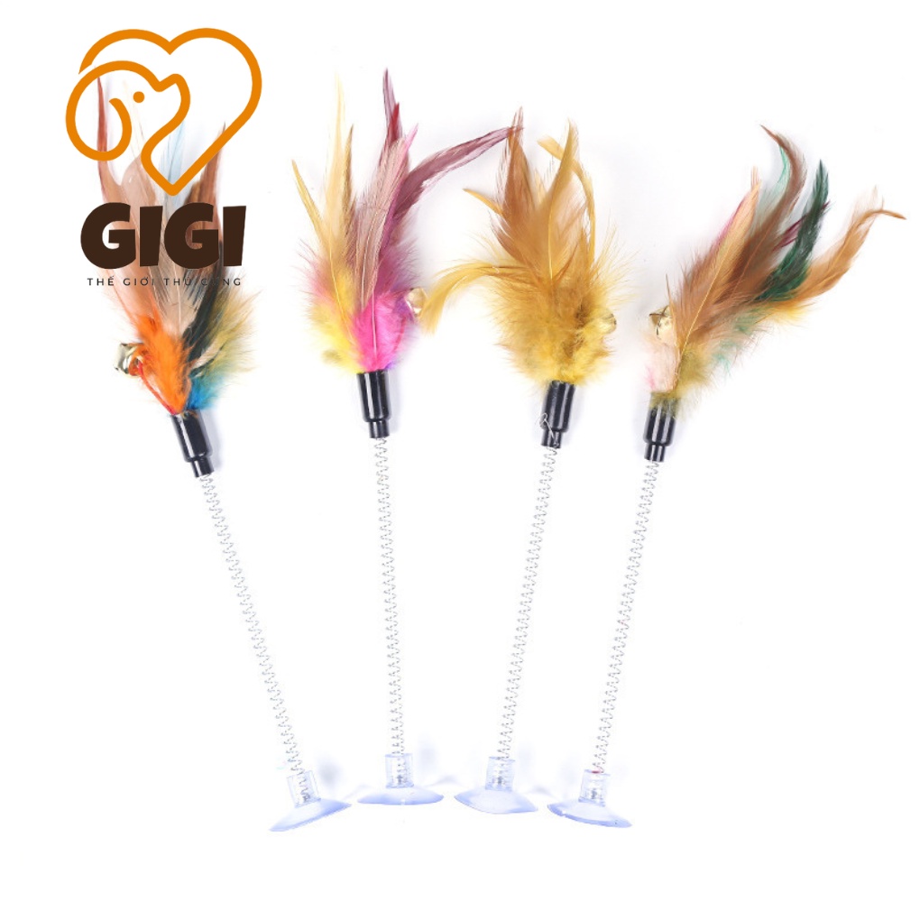 Đồ chơi lò xo có giác hút cho thú cưng chó mèo bằng thép và lông vũ giải trí vờn bắt dễ thương - GiGi Pet Shop