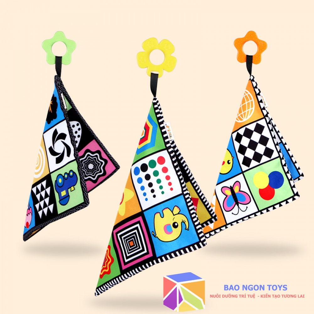 TRANH VẢI TRẮNG ĐEN, ĐA MÀU SẮC GIÚP KÍCH THÍCH THỊ GIÁC VÀ VẬN ĐỘNG TINH CHO BÉ TỪ 0 THÁNG - BAO NGON TOYS