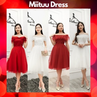 Váy trễ vai kỉ yếu trắng dạ hội đi chơi dự tiệc sinh nhật xòe bèo công chúa xinh dễ thương Miituu CN1