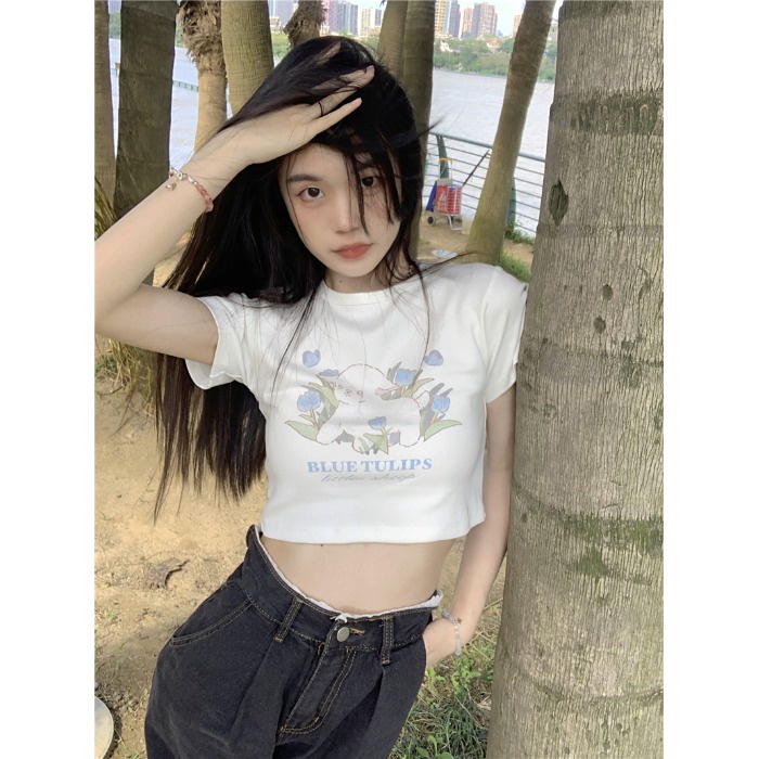 Áo Thun Nữ Ngắn Tay Cổ Tròn Gợi Cảm