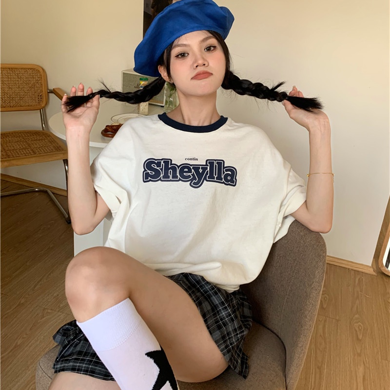 Áo Thun Nữ Cổ Tròn Ngắn Tay In Chữ