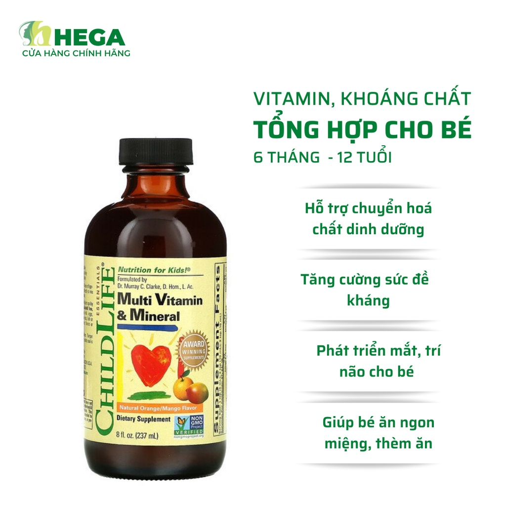 Siro Vitamin, Khoáng Chất Tổng Hợp Childlife, Thực Phẩm Bổ Sung Cho Bé 6 Tháng Đến 12 Tuổi 237ml