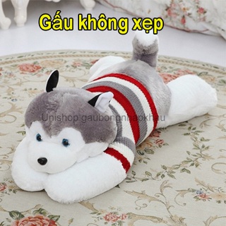 Gấu bông chó husky chó sói xám nhồi bông mặc aó len dáng nằm lông tuyết cao cấp_unishop