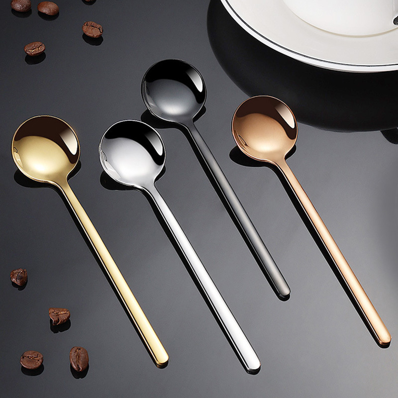 Muỗng cà phê tròn nhỏ bằng thép không gỉ 304 màu bạc có cán dài mở rộng