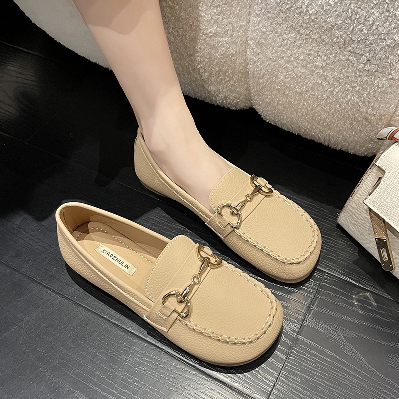 Giày Lười Da Đế Bằng Mũi Tròn Thời Trang Công Sở Thanh Lịch Cho Nữ